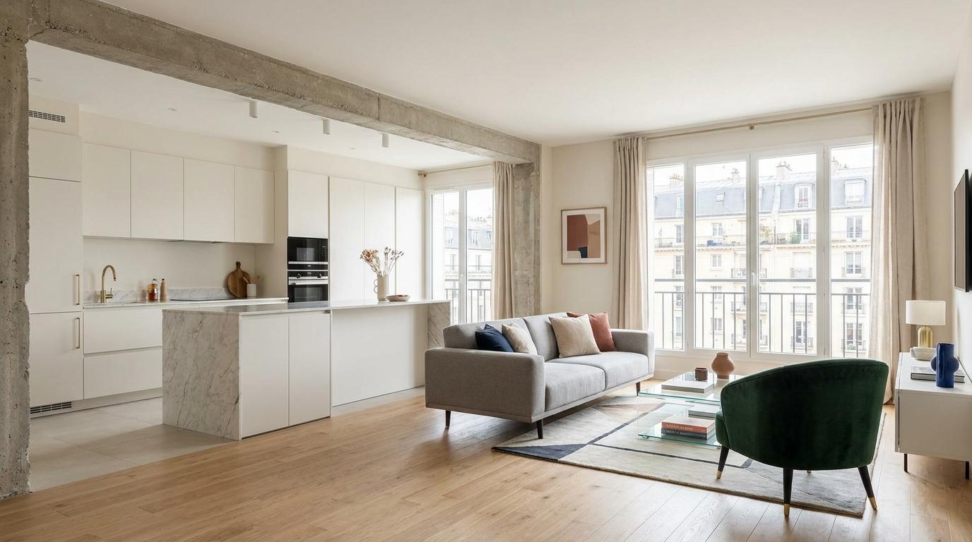 pilotage renovation cuisine ouverte paris 16